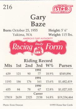 1993 Jockey Star #216 Gary Baze Back